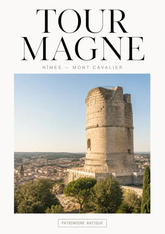 Tour Magne Nîmes vue depuis le Mont Cavalier au-dessus des Jardins de la Fontaine