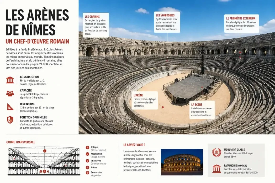 Vue intérieure des Arènes de Nîmes pour choisir les meilleures places