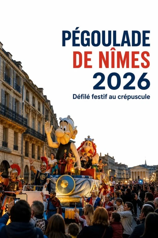 Pégoulade Nîmes 2026 : défilé festif dans le centre-ville avec chars de bande dessinée