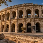 Arènes de Nîmes date de construction, 60 arcades, façade ovale