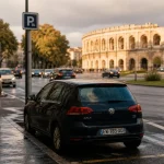 Arènes Nîmes parking gratuit : voiture et piétons vers le centre à pied