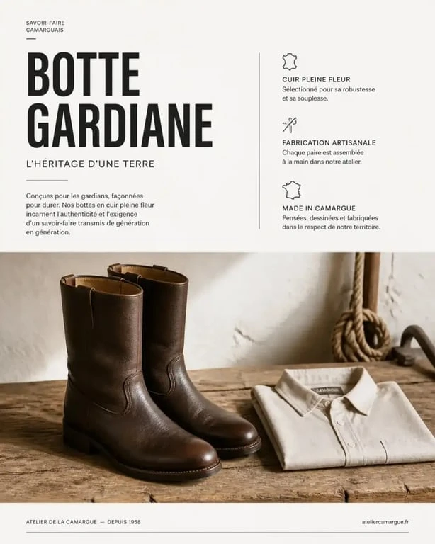 Botte gardiane et chemise en toile dans la boutique Manufactures de Camargue à Nîmes