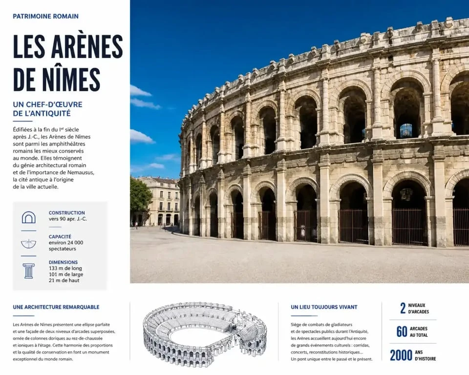 Vue panoramique des Arènes de Nîmes pour préparer sa durée de visite