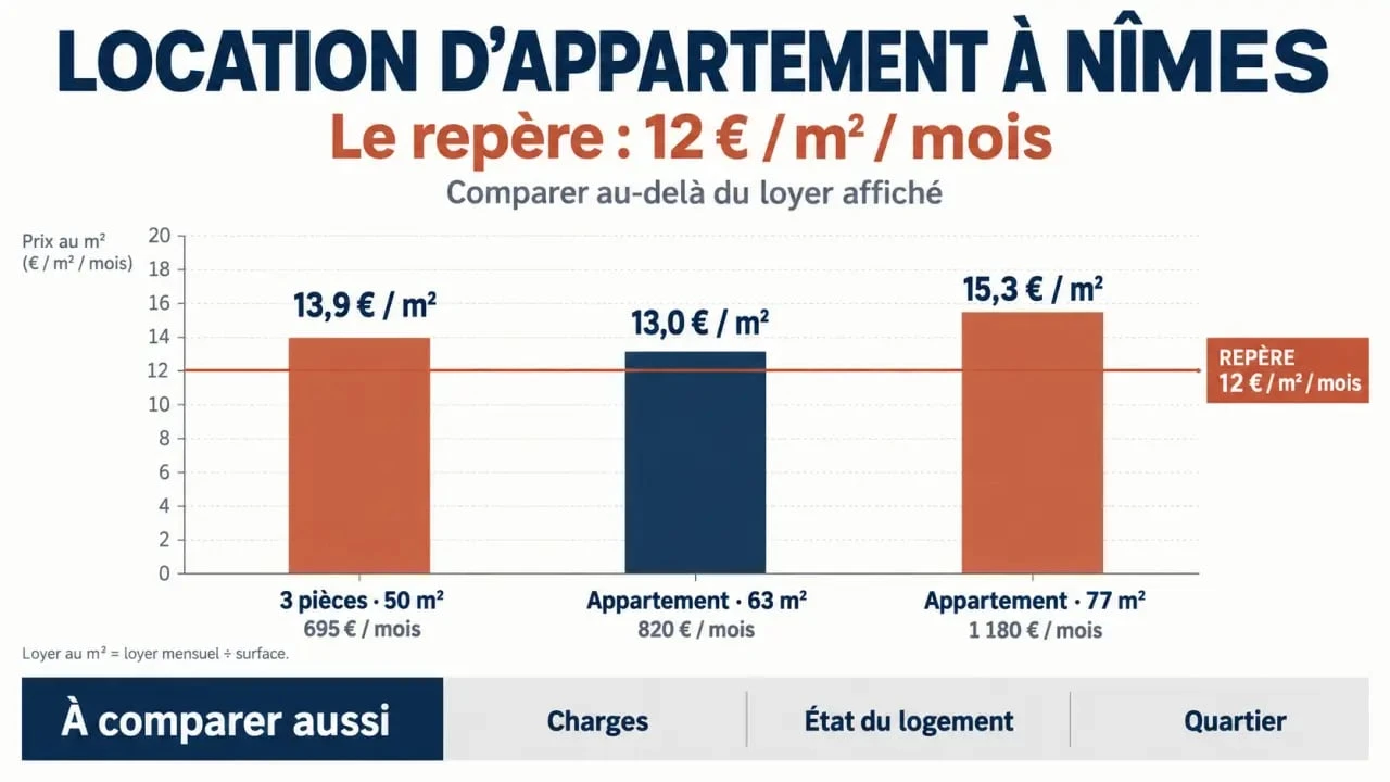 Infographie sur la location d’appartement à Nîmes et la comparaison des loyers au m²