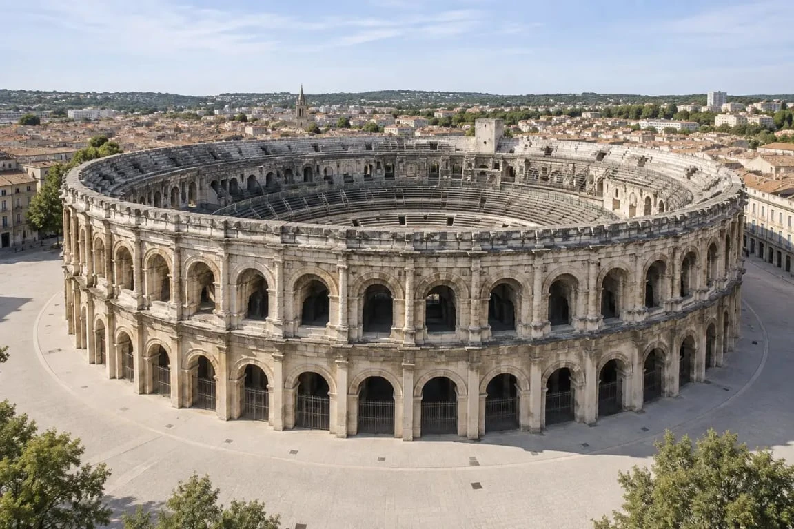 Arènes de Nîmes servant de référence pour une maquette des Arènes de Nîmes