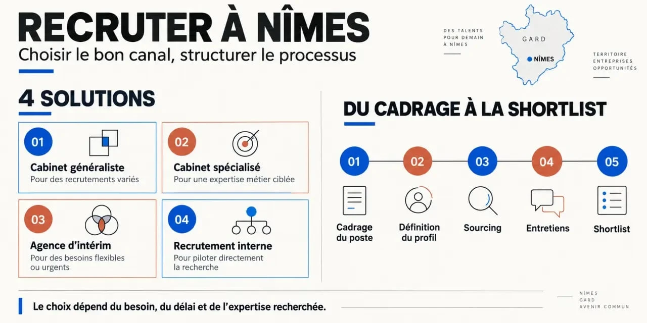 Infographie sur le cabinet de recrutement à Nîmes et les solutions de recrutement dans le Gard
