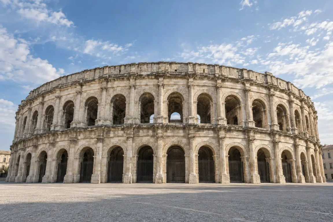 Arènes de Nîmes et date de construction, vue extérieure de l'amphithéâtre romain