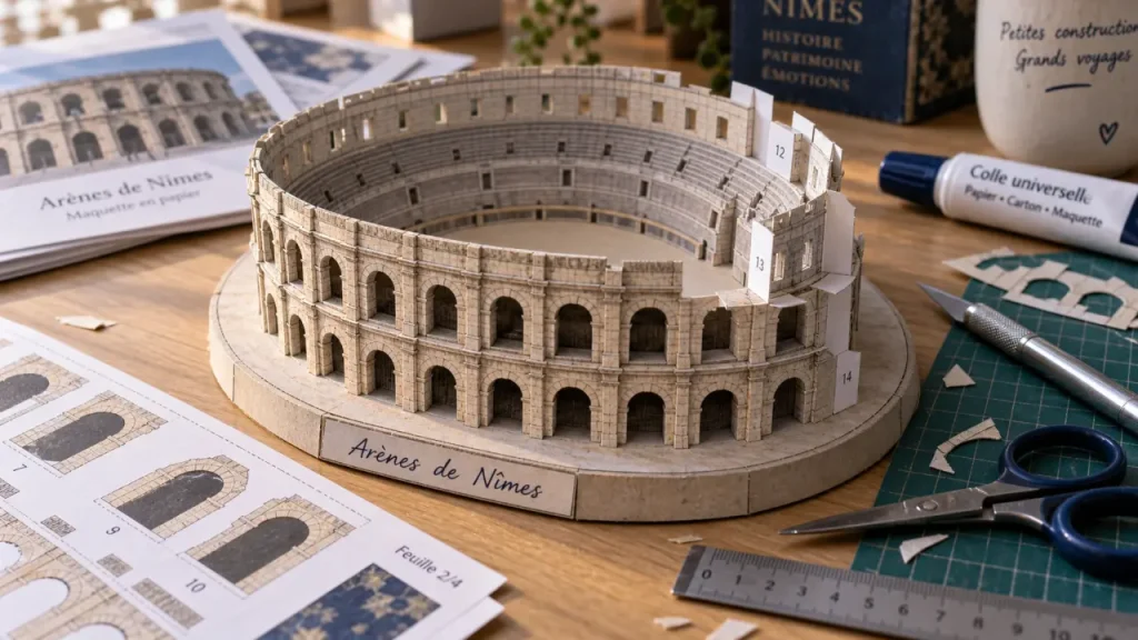 Maquette arènes de nîmes en papier, fournitures de maquette