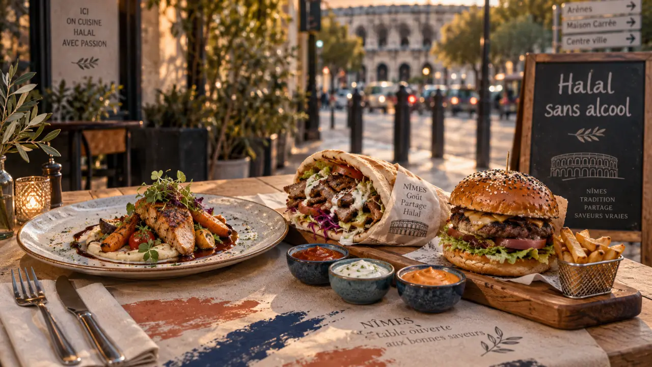 Meilleur restaurant halal nîmes : table avec plats halal sans alcool
